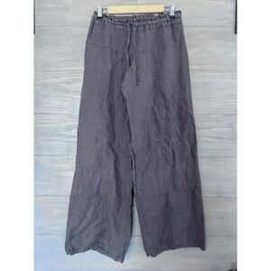 Fresh Laundry Womens Wide Leg Linen Pants Charcoal Gray Paperbag Waist Small